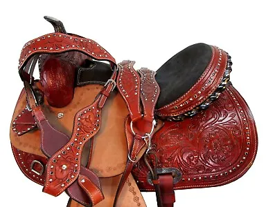 Barrel Racing Cowgirl Saddle Pleasure Tooled Leather Horse Tack Set 15 16 17 18 • $266.64