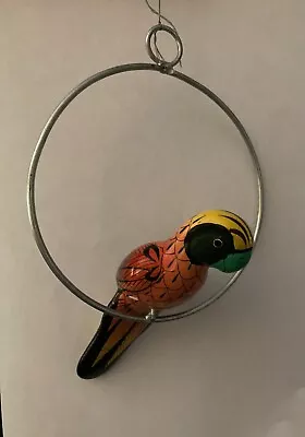 Vintage Talavera Bird Painted Handmade Ceramic Mexico 4.5  On Metal Hanging Ring • $10.99