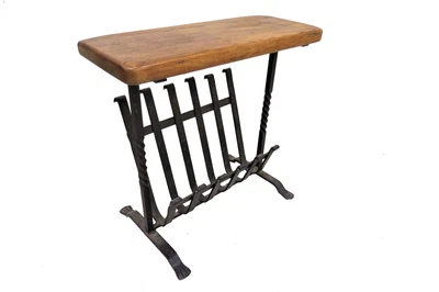 $275 • Buy Vintage English Oak Wood And Iron Magazine Rack