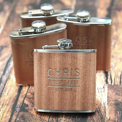 £9.25 • Buy  Personalised 6oz Wood/Steel Hip Flask Wedding Best Man Usher WOW !! Unique Gift