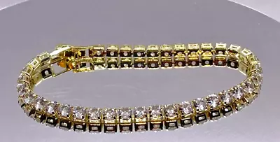 14k Yellow Gold Over 925 Silver Tennis Bracelet Lab Created Diamonds 7” Long • $14.98