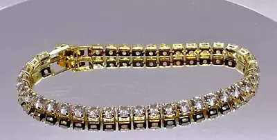 14k Yellow Gold Over 925 Silver Tennis Bracelet Lab Created Diamonds 8” Long • $19.98