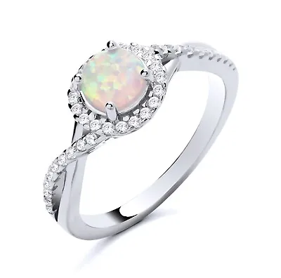 925 Sterling Silver Opal & CZ Twist Halo Ladies Cluster Ring Size J To S • £14.95