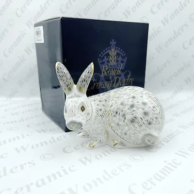 £189 • Buy Royal Crown Derby “English Rabbit Grey” Paperweight (Boxed) Gold Stopper