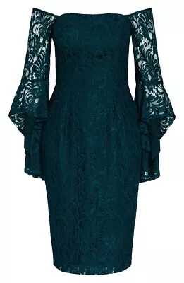 City Chic Size Medium Mystic Lace Off The Shoulder Teal Cocktail Dress • $39.95