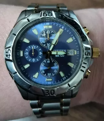 Citizen Chronograph WR100 Man's Wrist Watch- Battery Dead • $19.99