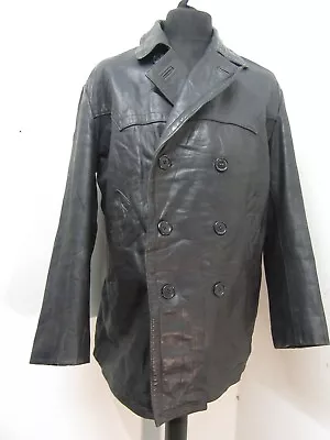 VINTAGE 60's GERMAN LEATHER PEA COAT JACKET SIZE L  2.1KG SUPERB QUALITY • $85.09