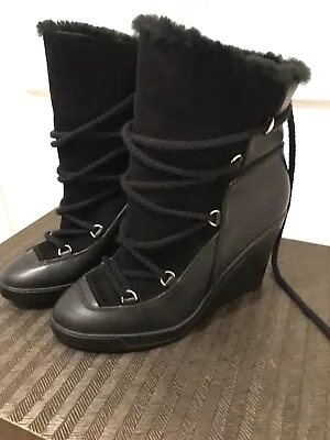 Michael Kors Leather And Suede Wedge Boots 10 M Black Fur Lined • $108