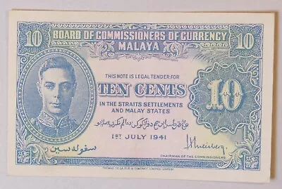 Malaya 10 Cents King George VI 1941 (1945) Uniface • $14.99