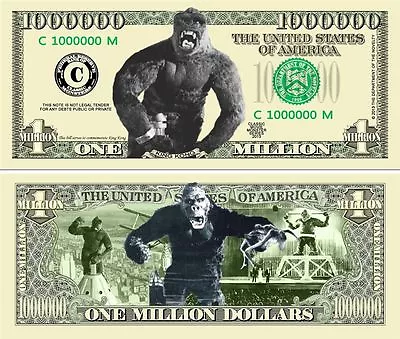 King Kong Million Dollars $ USA Money Bill FUNNY Monster Novelty Not Real Note • $0.99
