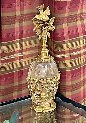 Matson Ormolu Perfume Bottle Birds Flowers Filigree Glass Dauber Gold • $189.99