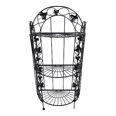 Vintage Bakers Rack Plant Stand  3 Tier Wrought Iron Folding Ivy Design French • $38