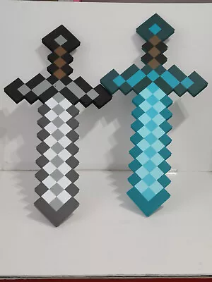 Minecraft Foam Aqua Diamond &Blk/Gry Sword 24  ThinkGeek Costume Weapon Prop Toy • $34.99