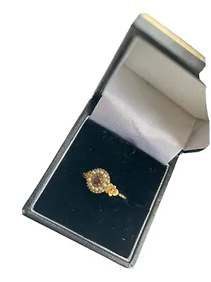 £360 • Buy Georgian 18 Carat Gold Almandine Red Garnet And 12 Seed Pearls Cluster Ring.