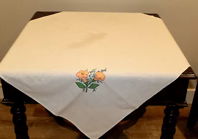 Vintage Cotton Bridge Cloth Tablecloth /Table Topper Appliqued Morning Glories • $9.99