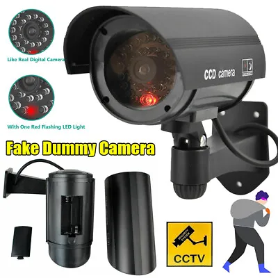 Outdoor Black Fake Security Camera Dummy CCTV Surveillance Red Flashing Lights • £7.49