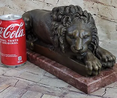 100% Solid Bronze Sculpture A Large Animal Male Lion Statue Marble Base • $399