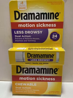 Lot Of 2: Dramamine Motion Sickness Relief [1] Chewable Tabs + [1] Less Drowsy • $7