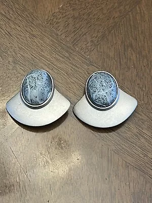 $60 • Buy Vintage Ben-Amun Modernist Statement Earrings Pewter Tone Blue Cabochons Nice!