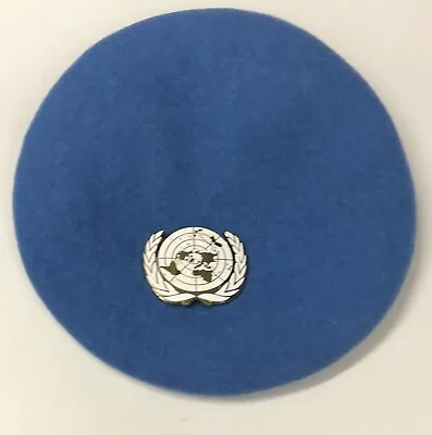 UN Blue Beret & Metal United Nations Beret Badge Silk Lined Small Crown Military • £26