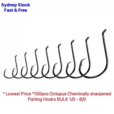 100Pcs Size 1/0-8/0 Chemically Sharpened Octopus Circle Fishing Hook Bulk Sale • $11.43