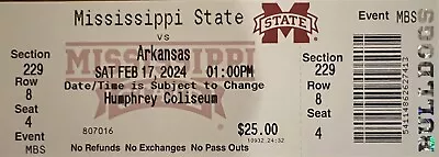 2024 Arkansas Vs Mississippi State Bulldogs Collectible Basketball Ticket Stub • $6.99