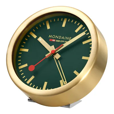 Mondaine Table Clock Wall Alarm A997.MCAL.66SBG Green Gold Coloured Ø 4 7/8in • $232.45