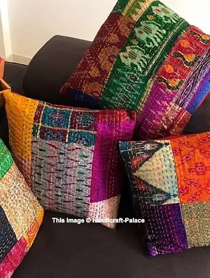 Luxury Silk Patchwork Kantha Work Cushion Covers Handmade 16 X 16  • £29.99