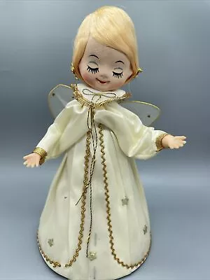 VTG Christmas Angel Tree Topper Japan Nylon Hand-Painted Face 1950s MCM  9.5” • $24.99