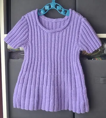 Hand Knitted Baby Dress Tunic Lilac Nylon Acrylic 12-18 Months Lang Yarns • £13.95