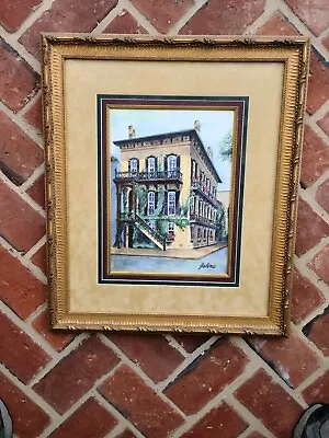 Vintage Savannah GA Watercolor Print - 130 Habersham St/Columbia Square 21 X25  • $95