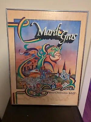 Vintage 1982 Mardi Gras New Orleans Framed Poster • $50