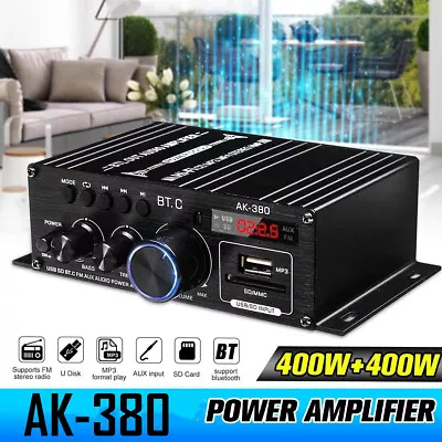 400W Bluetooth HiFi Power Amplifier Audio Digital Stereo FM AMP With Remote New • £18.90