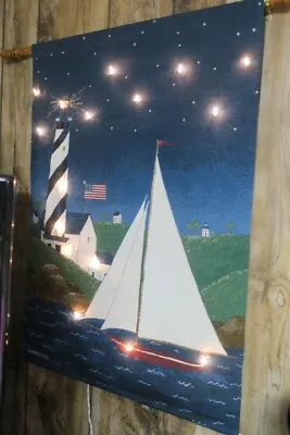 Coastal Breeze Lighthouse Sailboat Tapestry Wall Hanging - Artist Warren Kimble • $40