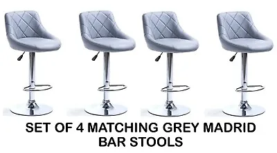 4 Grey Faux Leather Madrid Bar Stools Superior Quality Kitchen Breakfast Bar • £169.95