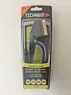 Technika Flat Gold Scart Cable (1.2m) New In Box • £0.99