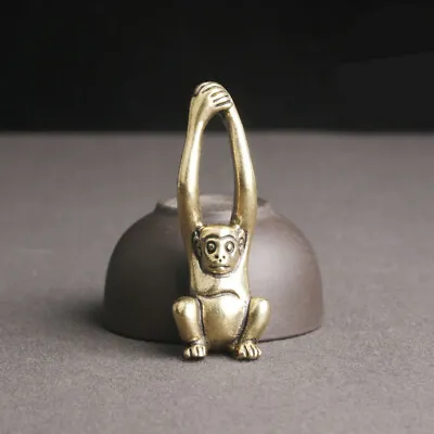 Brass Gibbon Statue Monkey Tabletop Decoration Figurine Home Pendant Ornaments • $11.19