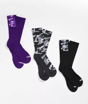 Adidas Camo Crew Socks Men’s 3 Pack 6-12 Black Gray Purple • $15.30