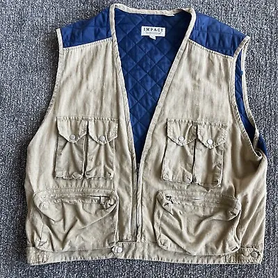 VTG Photographer’s Camera Vest Jacket Mens XL Front Pockets Linen Quilted Hunt • $18.99