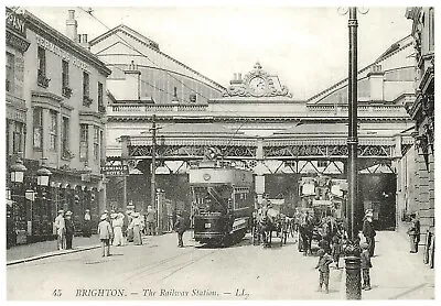 £2.97 • Buy Sussex Postcard, C1905 Repro, The Railway Train Station, Brighton, Tram OS8