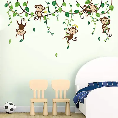 Monkey Climbing Tree Wall Decals Jungle Animals Wall Stickers Kids Room Baby Nur • $77.95