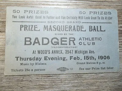 £31.90 • Buy Badger Athletic Club 2nd Masquerade Ball At Wood's Annex  Feb. 15 1906  1I