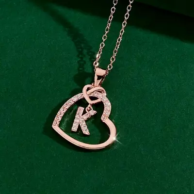 1Ct Round Real Moissanite Heart Initial  K  Letter Pendant 14k Rose Gold Plated • $115.49