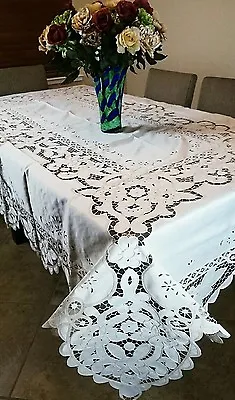 Embroidery Cutwork 54x72  Tablecloth Cotton Polyester W/ 6 Napkins - Beige Color • $45