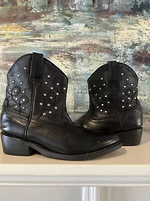 Miz Mooz Cozumel Ankle Boots Size 6.5 Black Leather Studded Bootie Western Shoes • $52.25