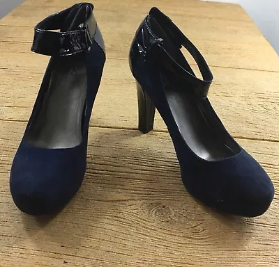 Me Too Womens Leather Shoes Heels Size 8.5 Blue Black Suede Pumps Rounded Toe • $23.03