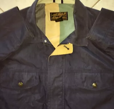 EDDIE BAUER Full Zip + Button Cotton Barn Jacket MENS L Navy Blue FLAP POCKETS • $19.98