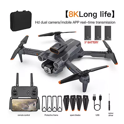 Drones With HD Camera 8K Professional 3x Battery WIFI FPV Quadcopter Foldable • £27.89