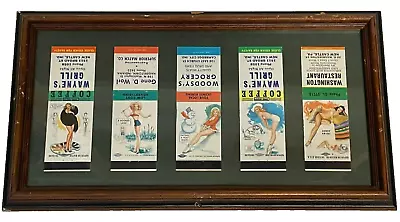 Vintage Framed Wooden Glass Matchbook Covers 5 Matchbooks In Frame • $34.99