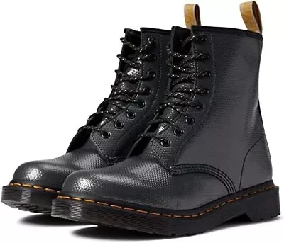 Dr. Martens Womens 1460 Vegan 8 Eye Boots Shoes - Gunmetal Alumix Hex Emboss • $173.90